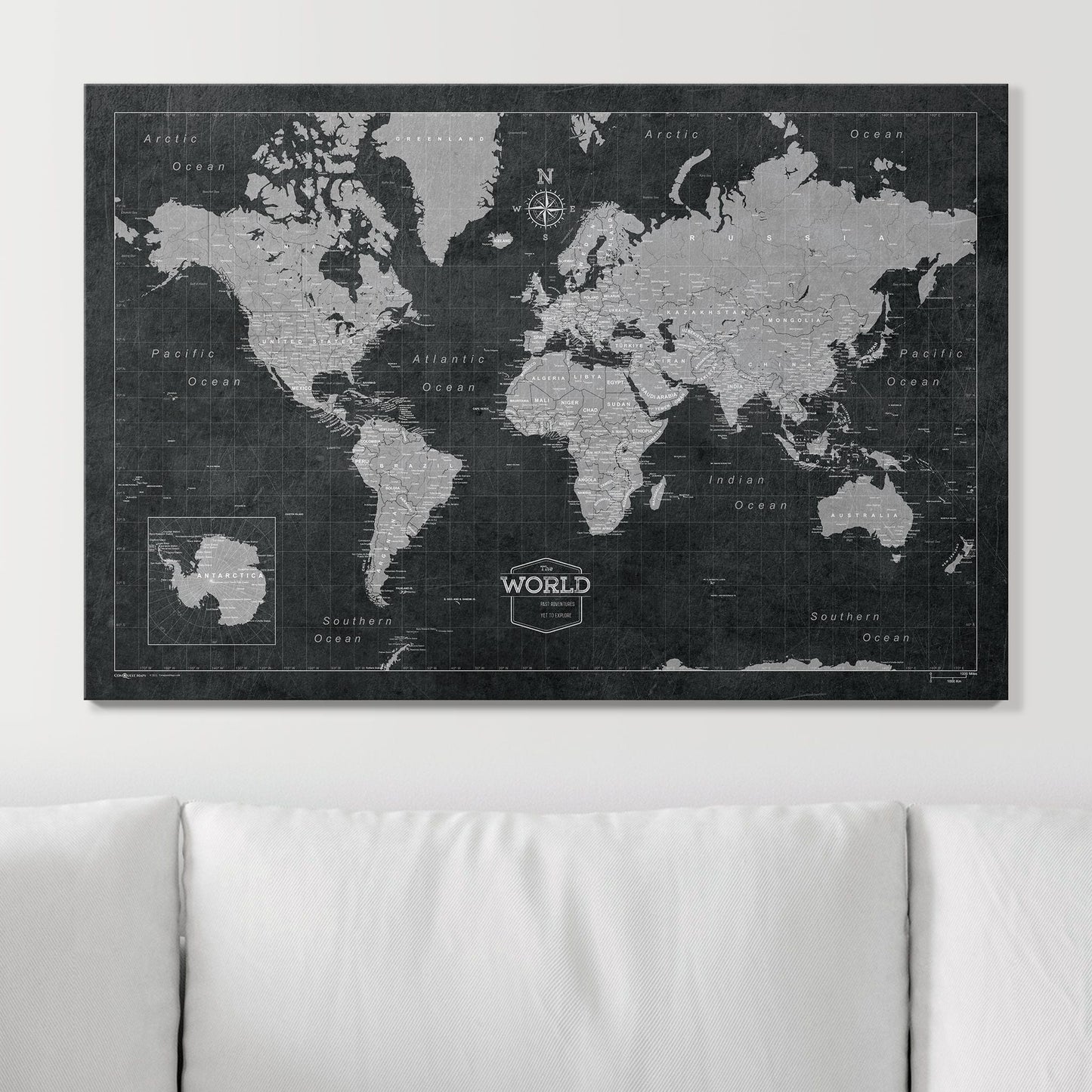 Push Pin World Map: Modern Slate (Pins Included)