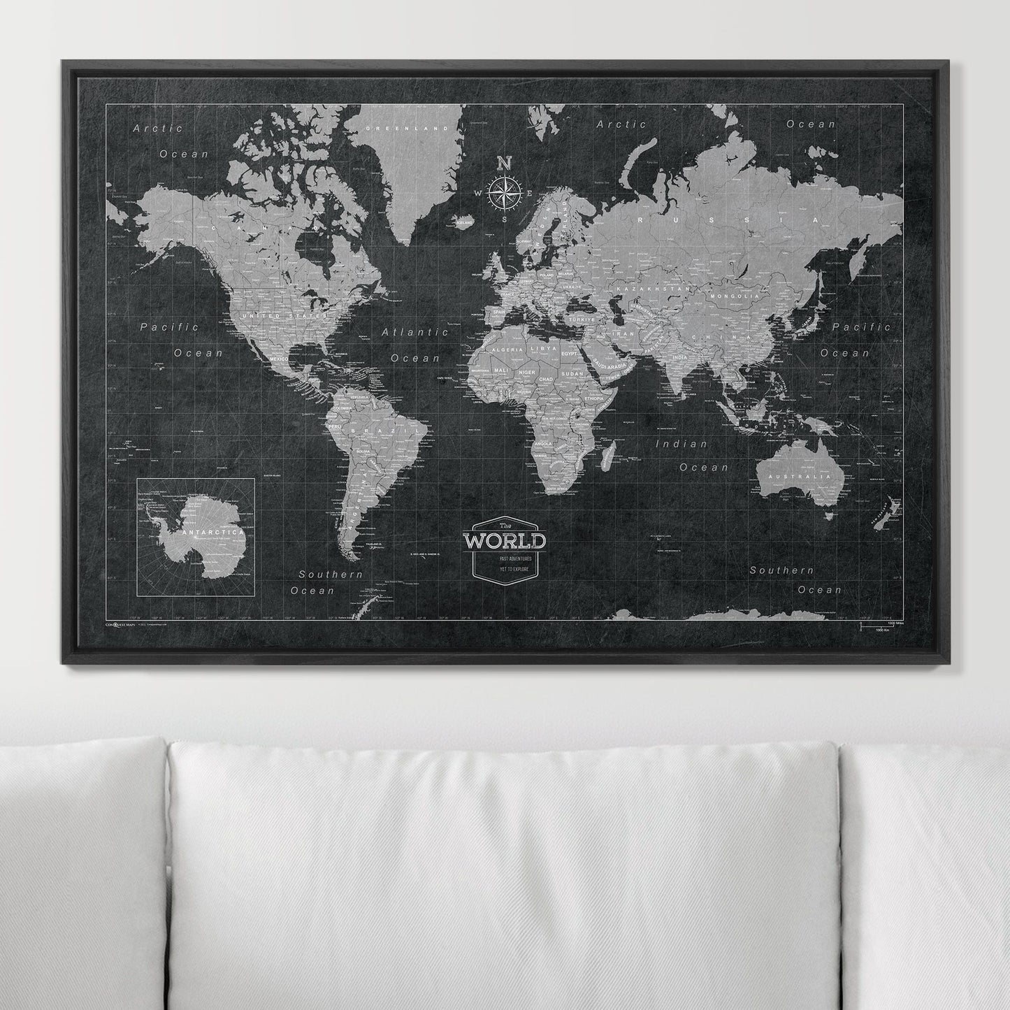 Push Pin World Map: Modern Slate (Pins Included)
