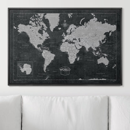 Push Pin World Map: Modern Slate (Pins Included)