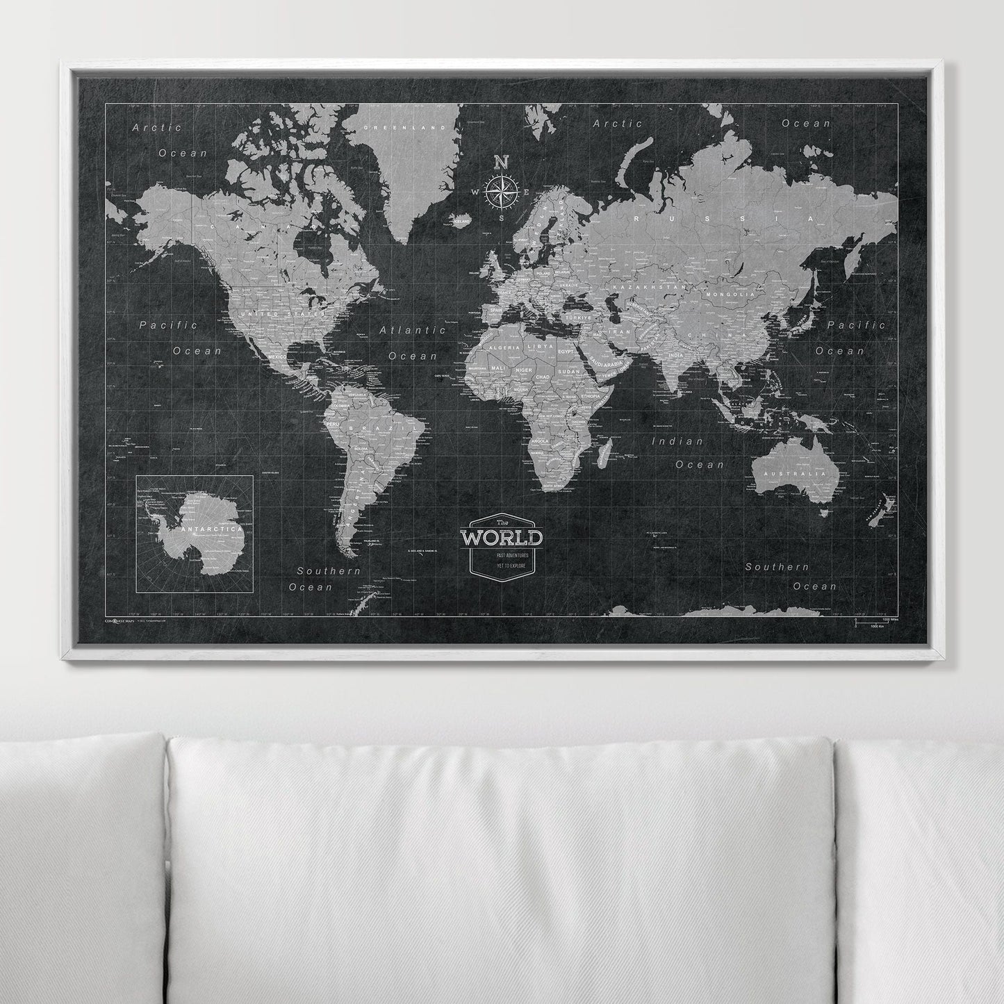 Push Pin World Map: Modern Slate (Pins Included)