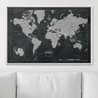 Push Pin World Map: Modern Slate (Pins Included)