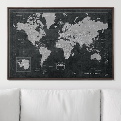 Push Pin World Map: Modern Slate (Pins Included)