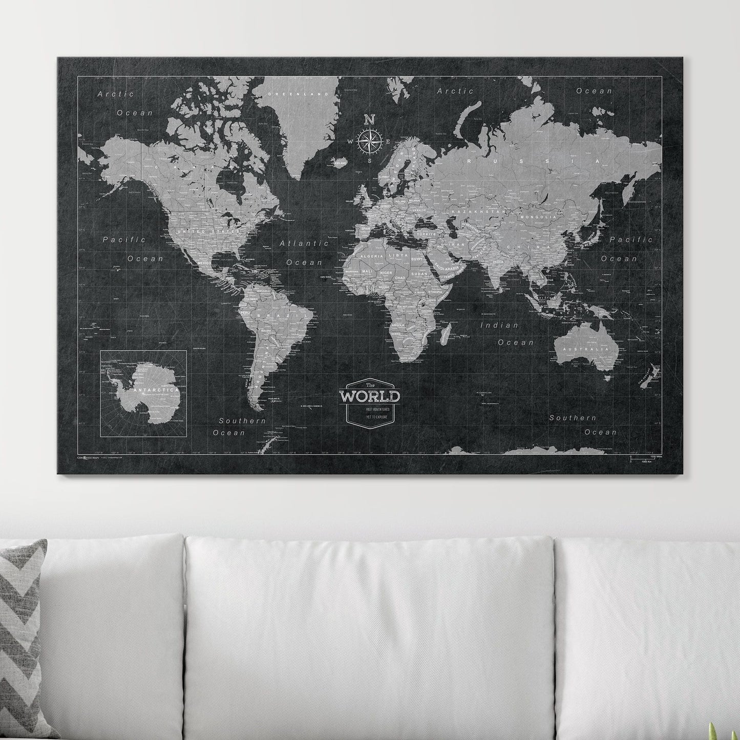 Push Pin World Map: Modern Slate (Pins Included)