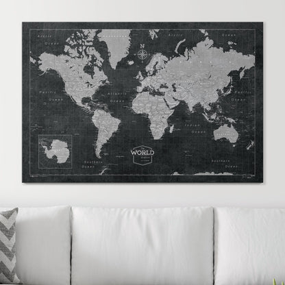Push Pin World Map: Modern Slate (Pins Included)