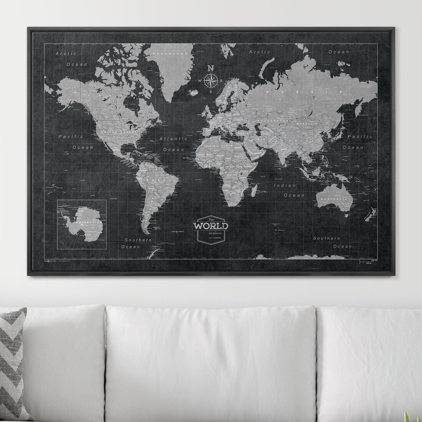 Push Pin World Map: Modern Slate (Pins Included)