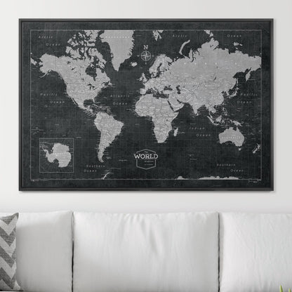 Push Pin World Map: Modern Slate (Pins Included)