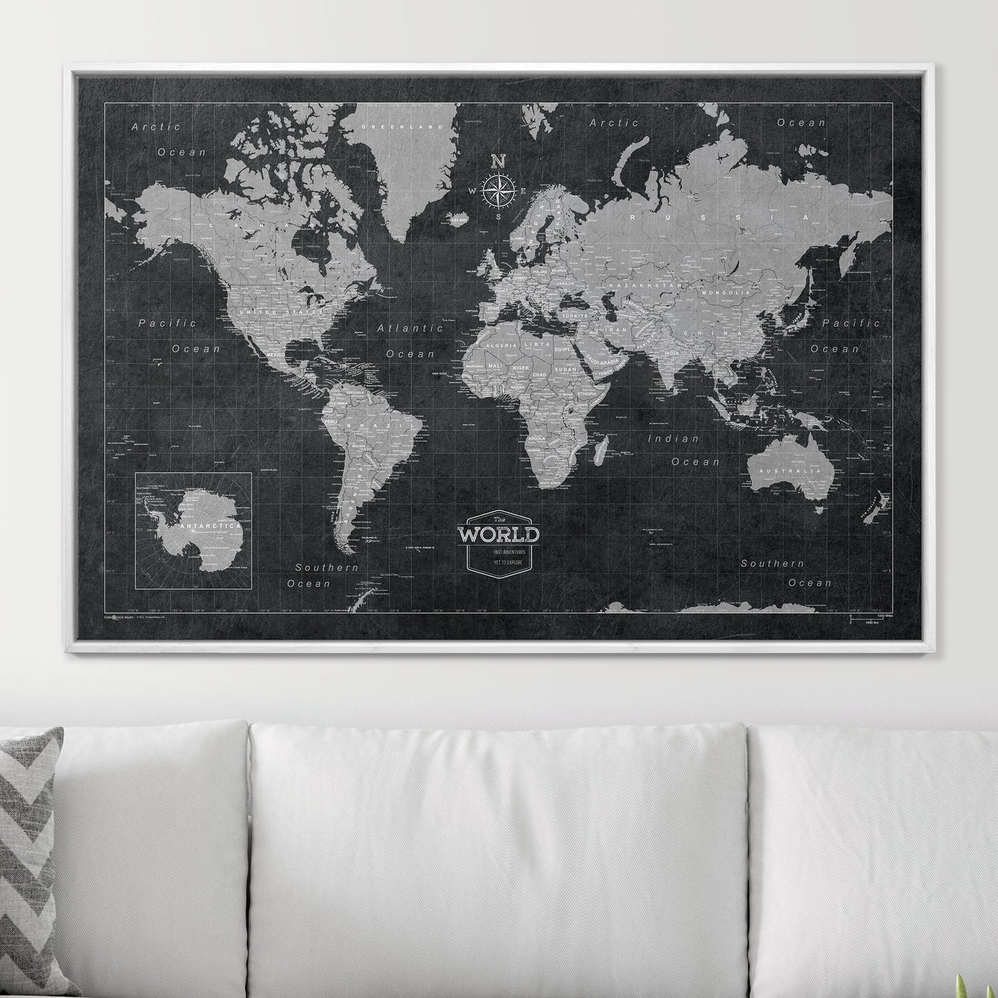 Push Pin World Map: Modern Slate (Pins Included)
