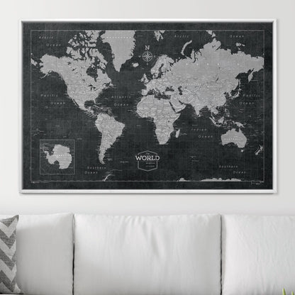 Push Pin World Map: Modern Slate (Pins Included)