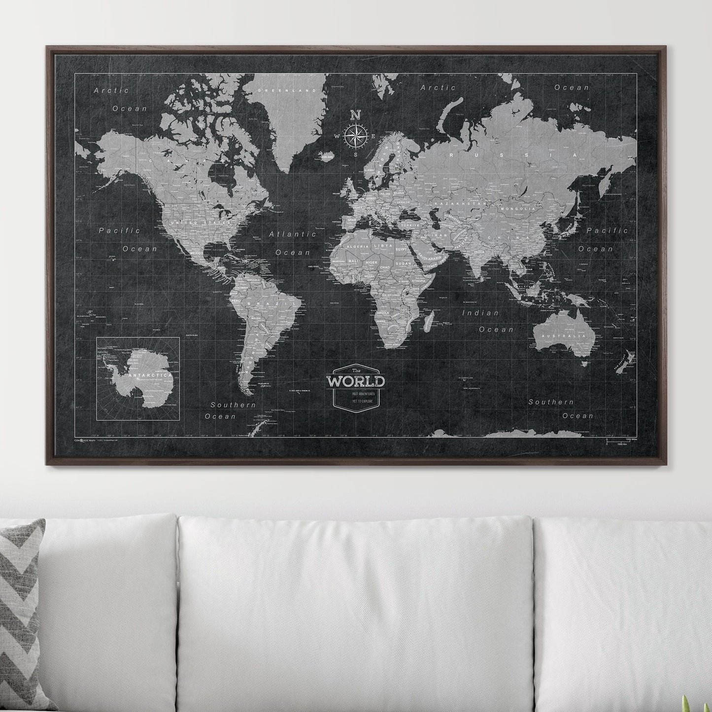 Push Pin World Map: Modern Slate (Pins Included)