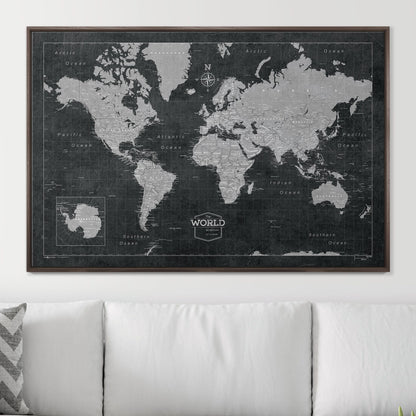 Push Pin World Map: Modern Slate (Pins Included)