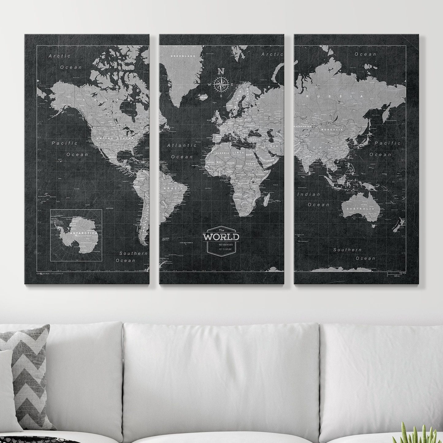 Push Pin World Map: Modern Slate (Pins Included)