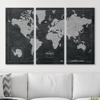 Push Pin World Map: Modern Slate (Pins Included)