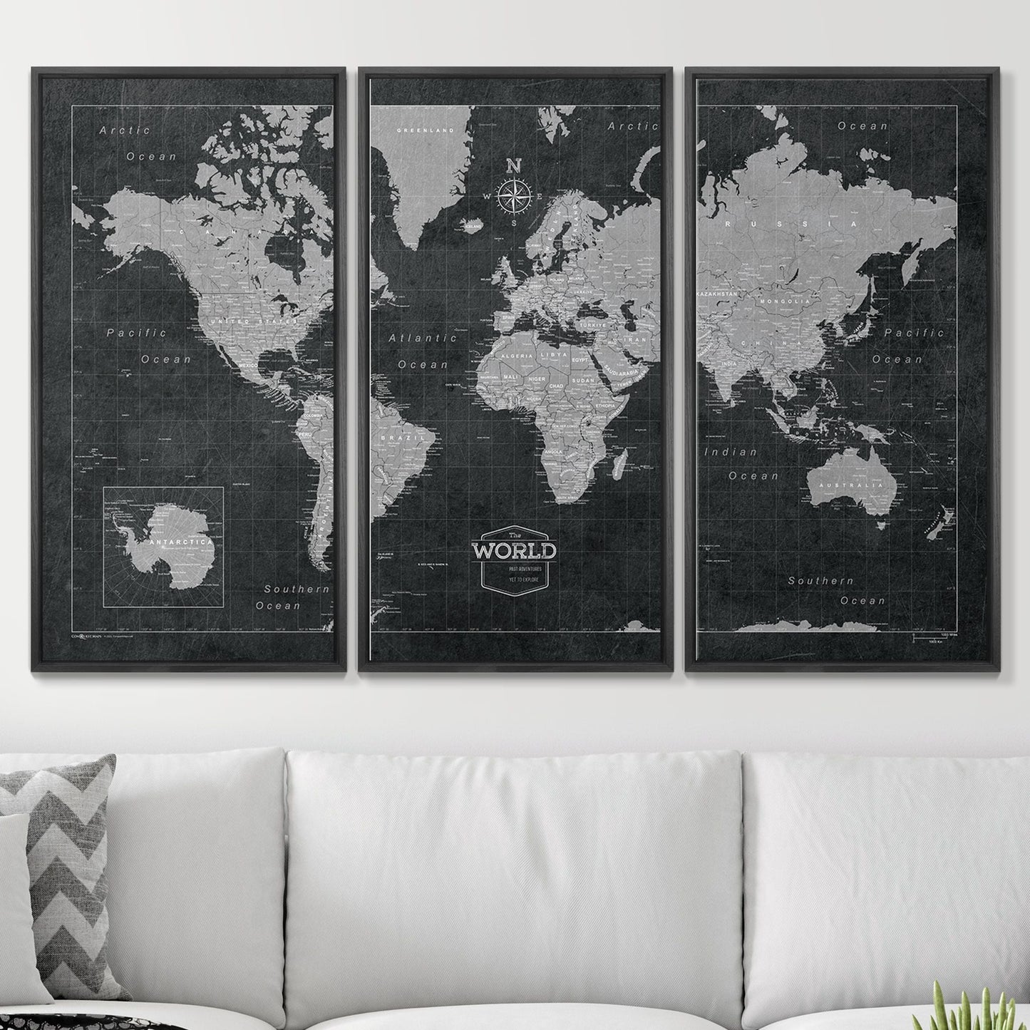 Push Pin World Map: Modern Slate (Pins Included)