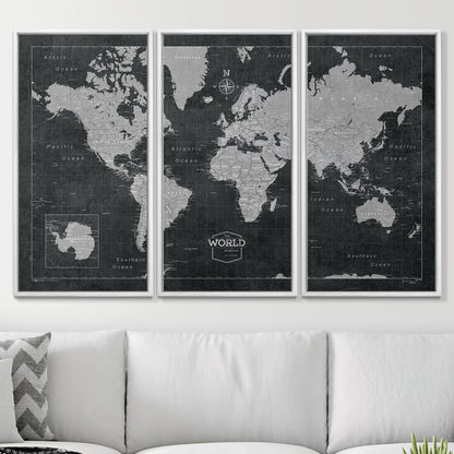 Push Pin World Map: Modern Slate (Pins Included)