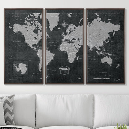 Push Pin World Map: Modern Slate (Pins Included)