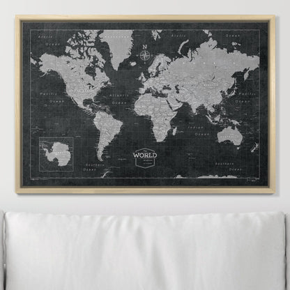 Push Pin World Map: Modern Slate (Pins Included)