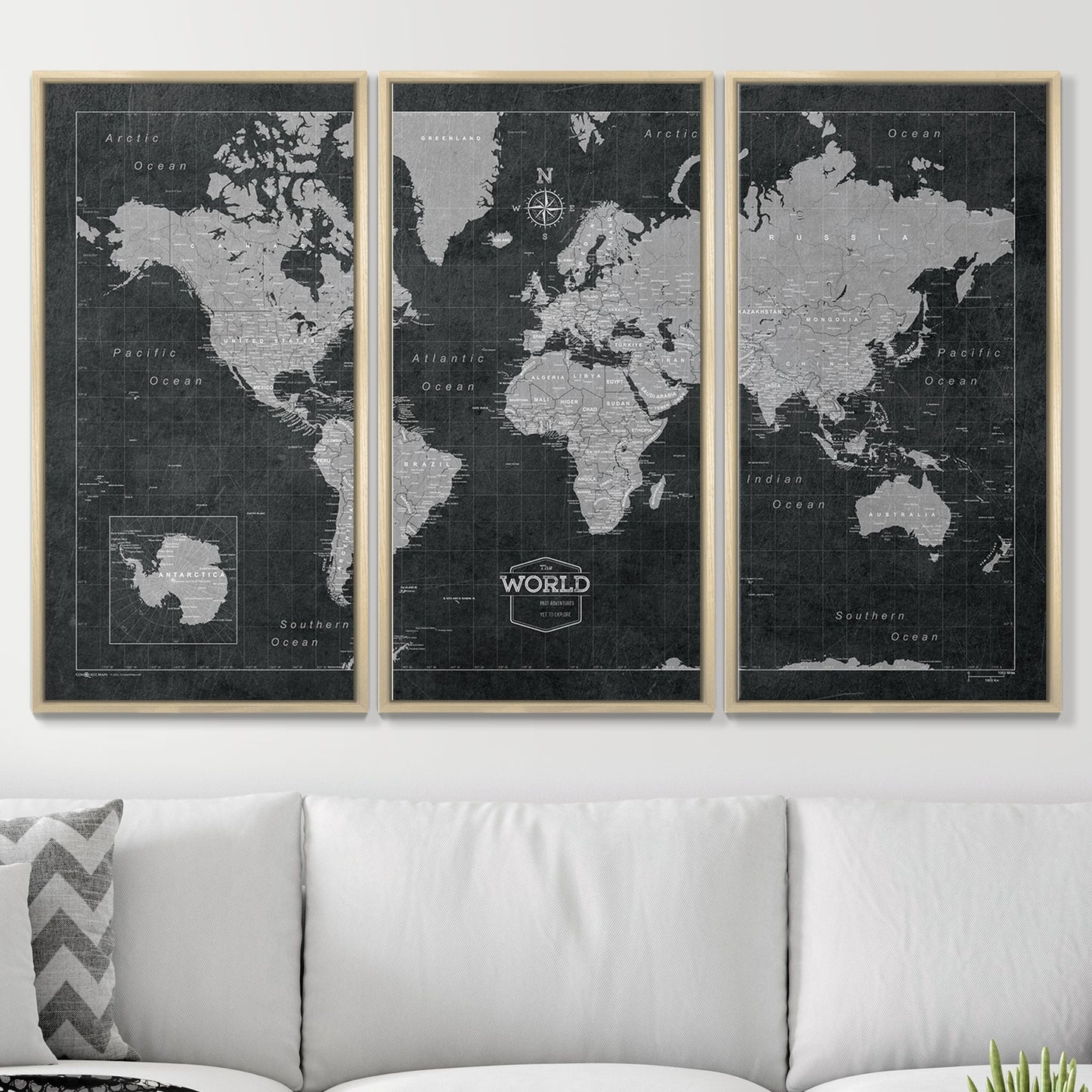 Push Pin World Map: Modern Slate (Pins Included)