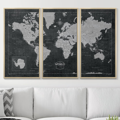 Push Pin World Map: Modern Slate (Pins Included)