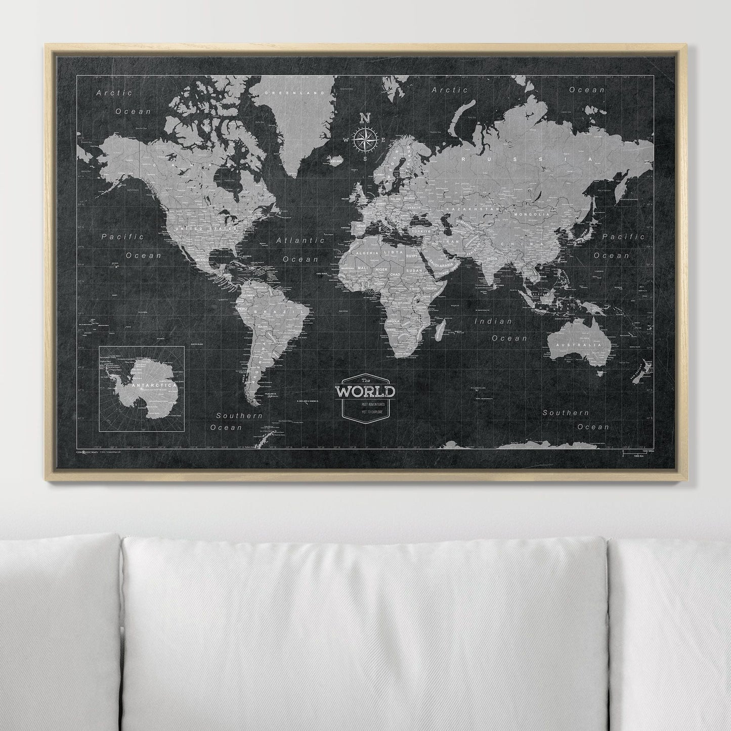 Push Pin World Map: Modern Slate (Pins Included)