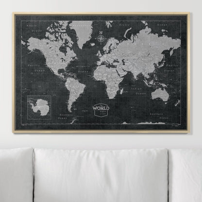 Push Pin World Map: Modern Slate (Pins Included)