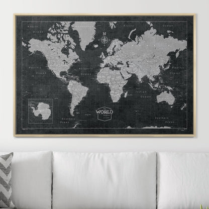 Push Pin World Map: Modern Slate (Pins Included)