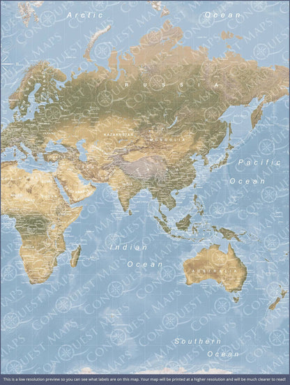 Push Pin World Map: Natural Earth (Pins Included)