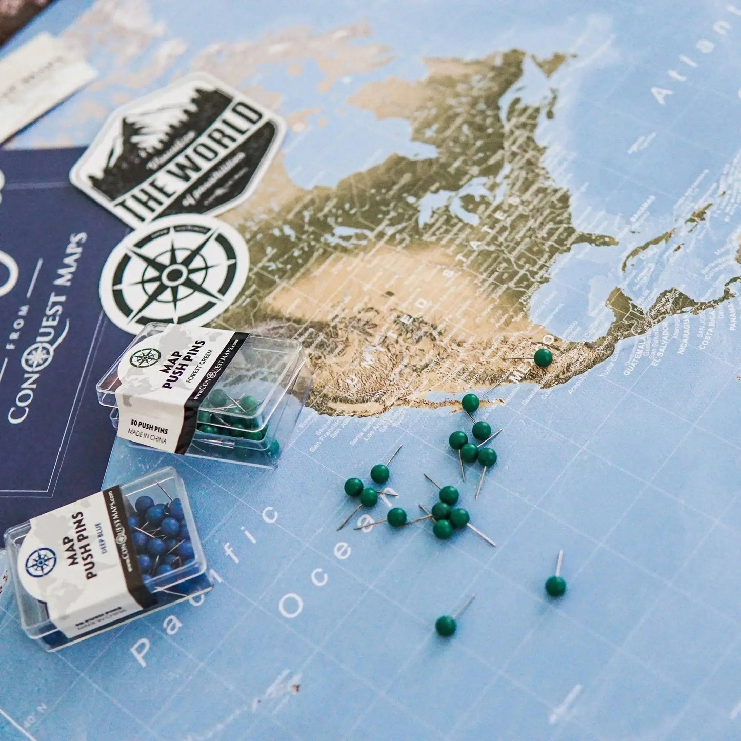 Push Pin World Map: Natural Earth (Pins Included)