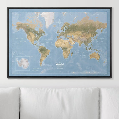 Push Pin World Map: Natural Earth (Pins Included)