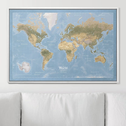 Push Pin World Map: Natural Earth (Pins Included)