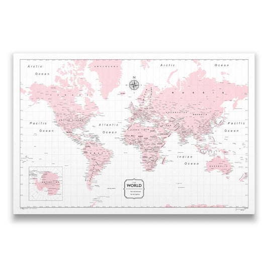 Push Pin World Map: Pink (Pins Included)