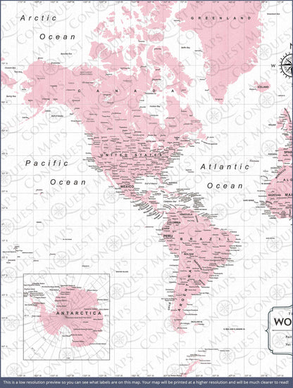 Push Pin World Map: Pink (Pins Included)