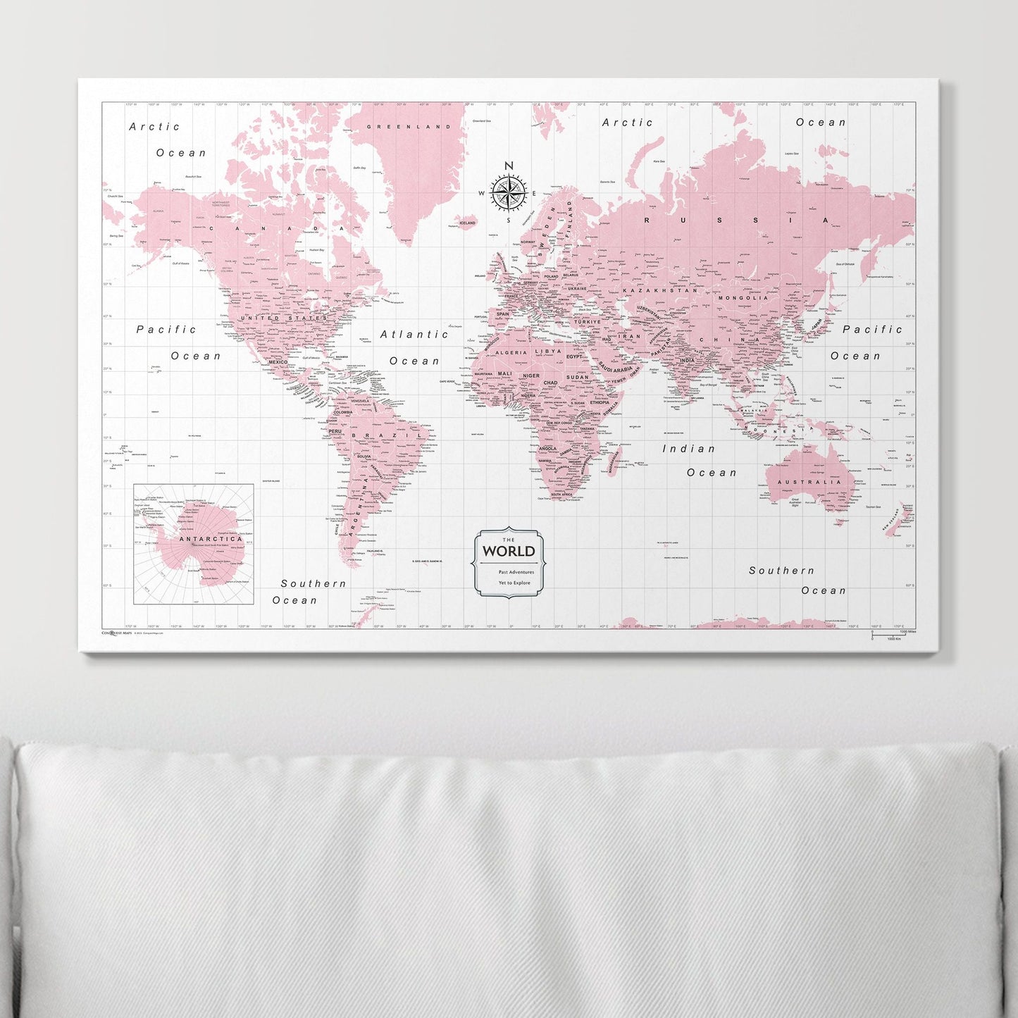 Push Pin World Map: Pink (Pins Included)