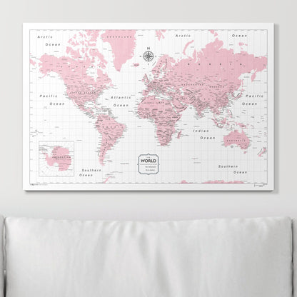 Push Pin World Map: Pink (Pins Included)