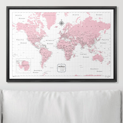Push Pin World Map: Pink (Pins Included)