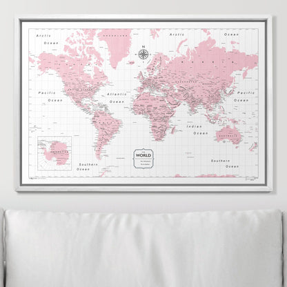 Push Pin World Map: Pink (Pins Included)