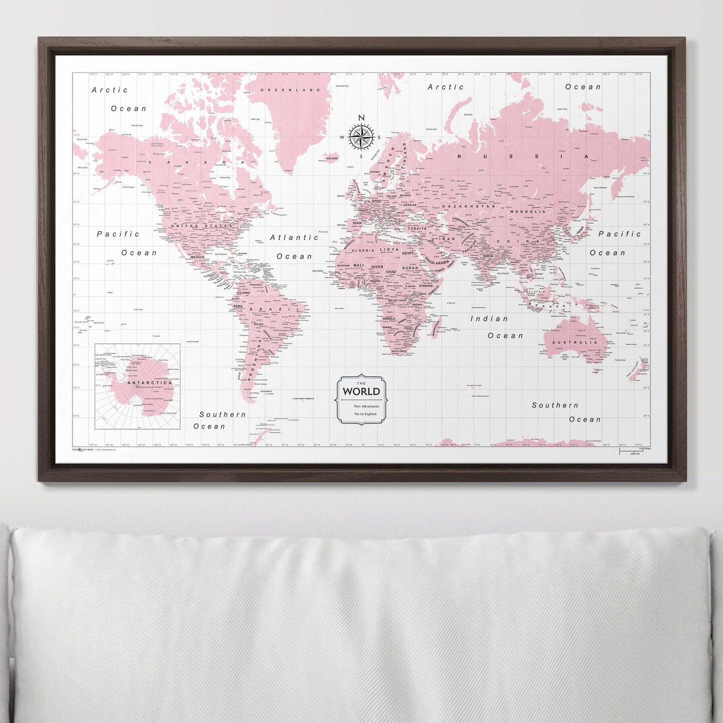 Push Pin World Map: Pink (Pins Included)