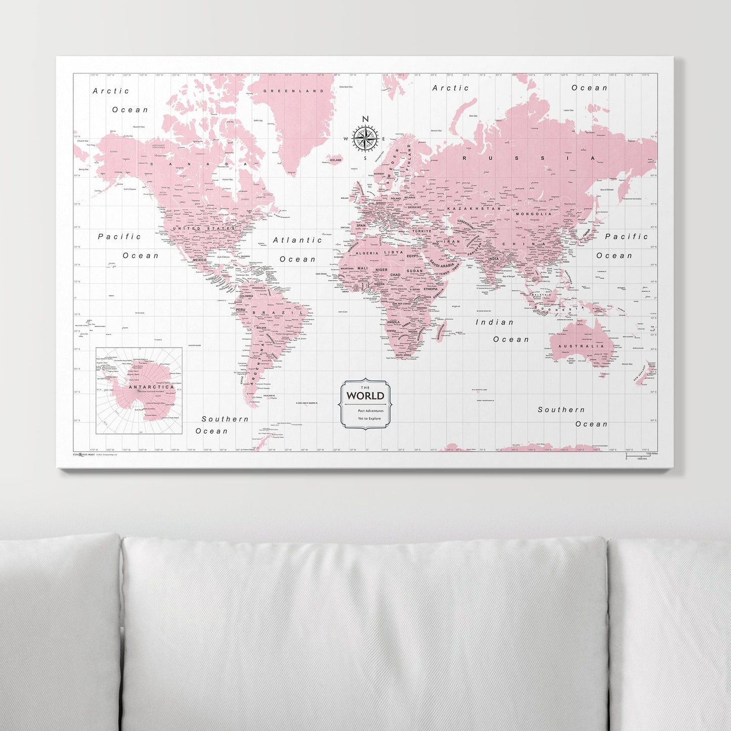 Push Pin World Map: Pink (Pins Included)