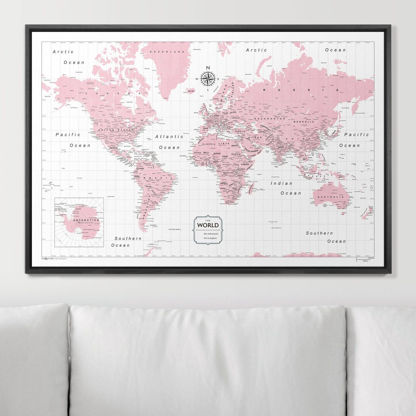 Push Pin World Map: Pink (Pins Included)