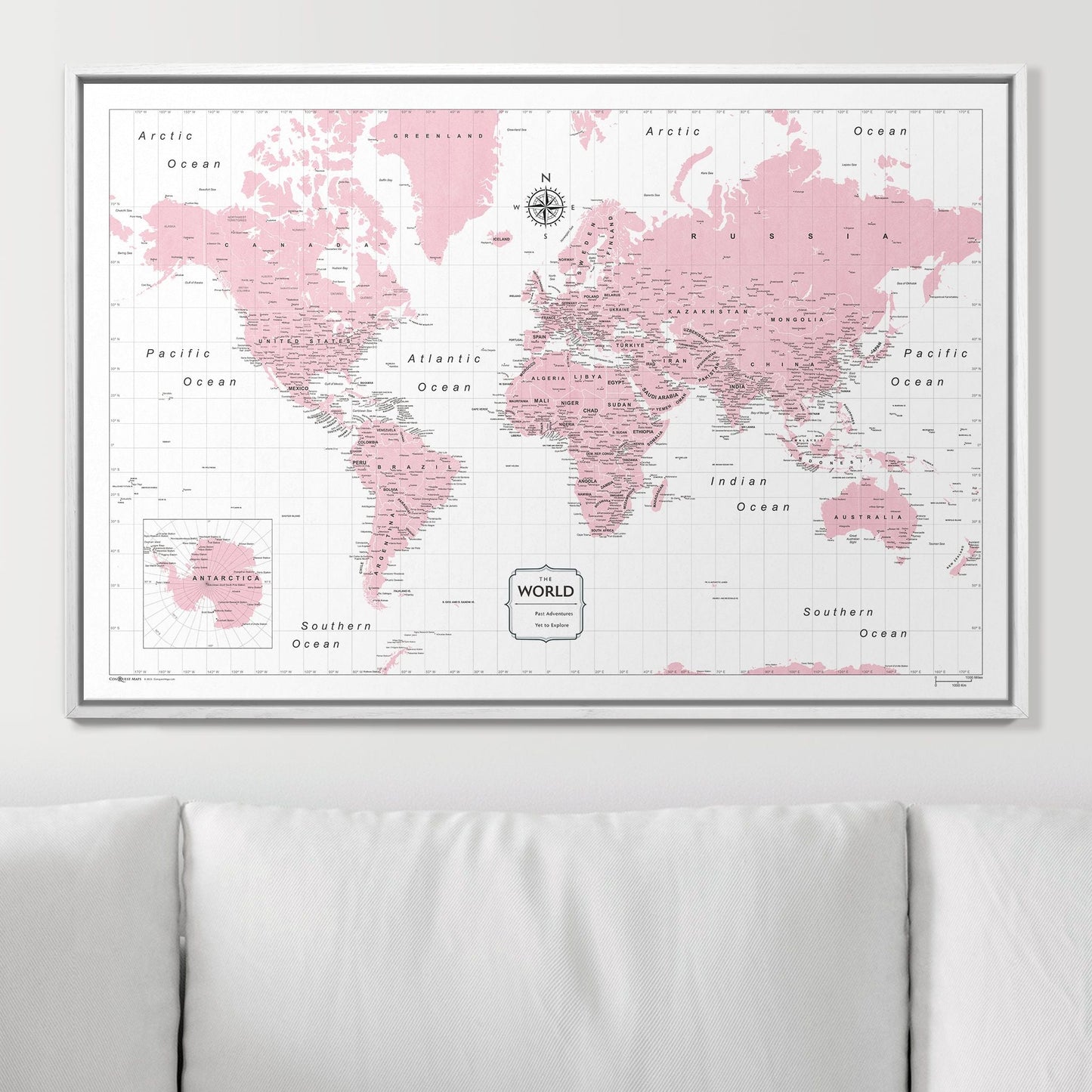 Push Pin World Map: Pink (Pins Included)
