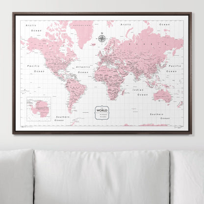 Push Pin World Map: Pink (Pins Included)