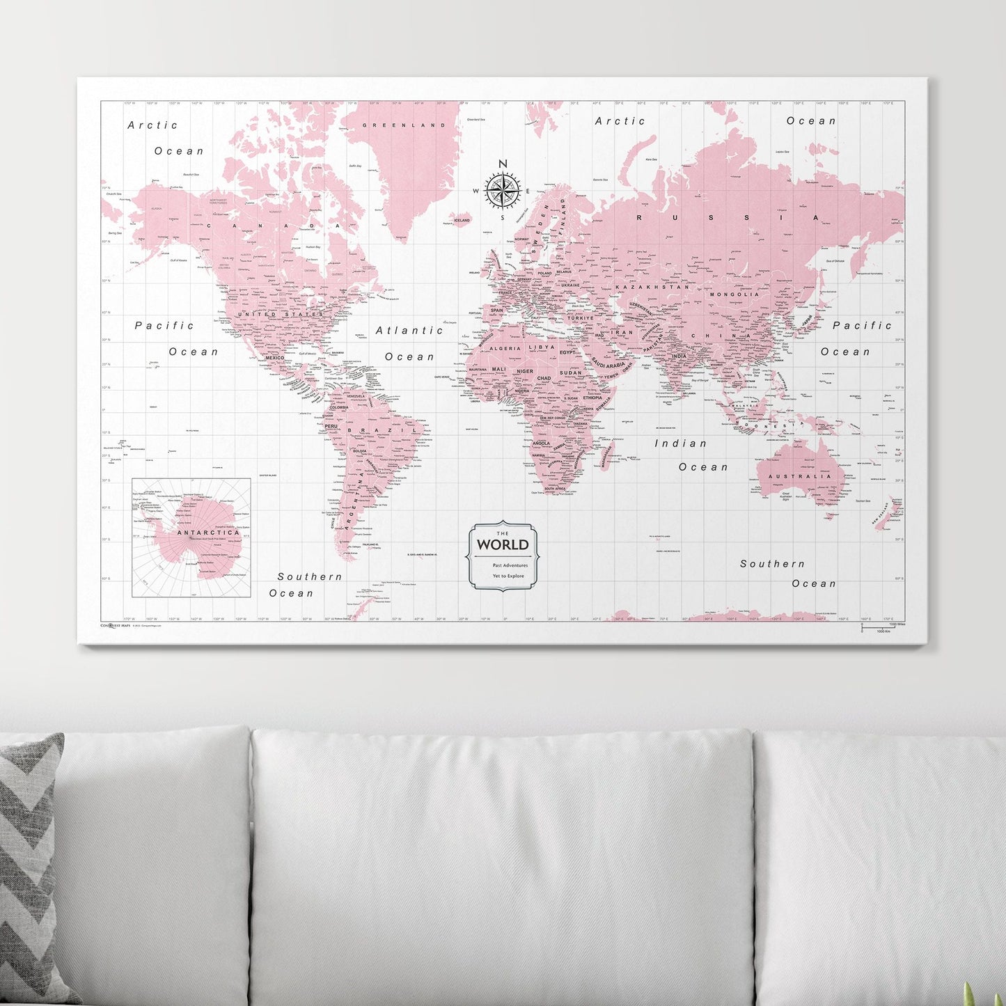 Push Pin World Map: Pink (Pins Included)
