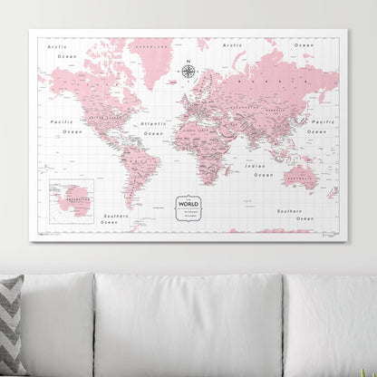 Push Pin World Map: Pink (Pins Included)
