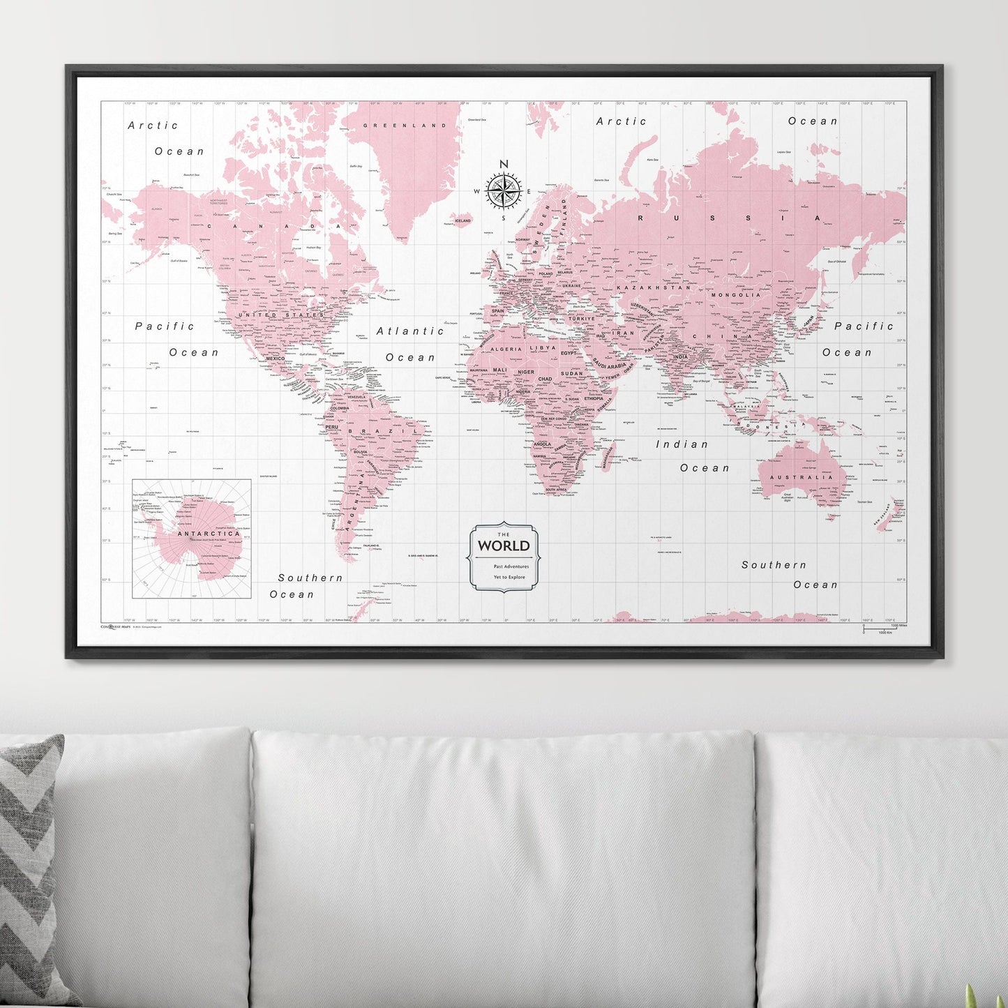 Push Pin World Map: Pink (Pins Included)