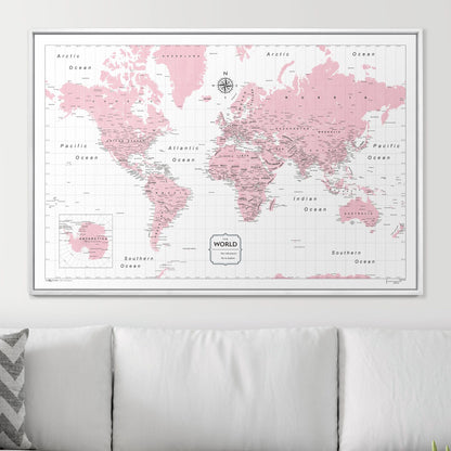 Push Pin World Map: Pink (Pins Included)
