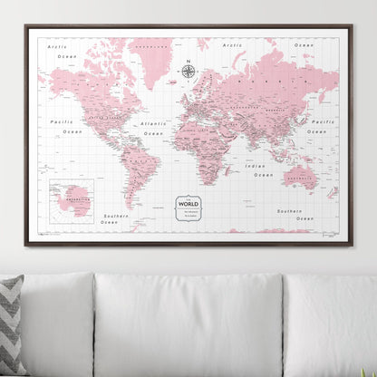 Push Pin World Map: Pink (Pins Included)