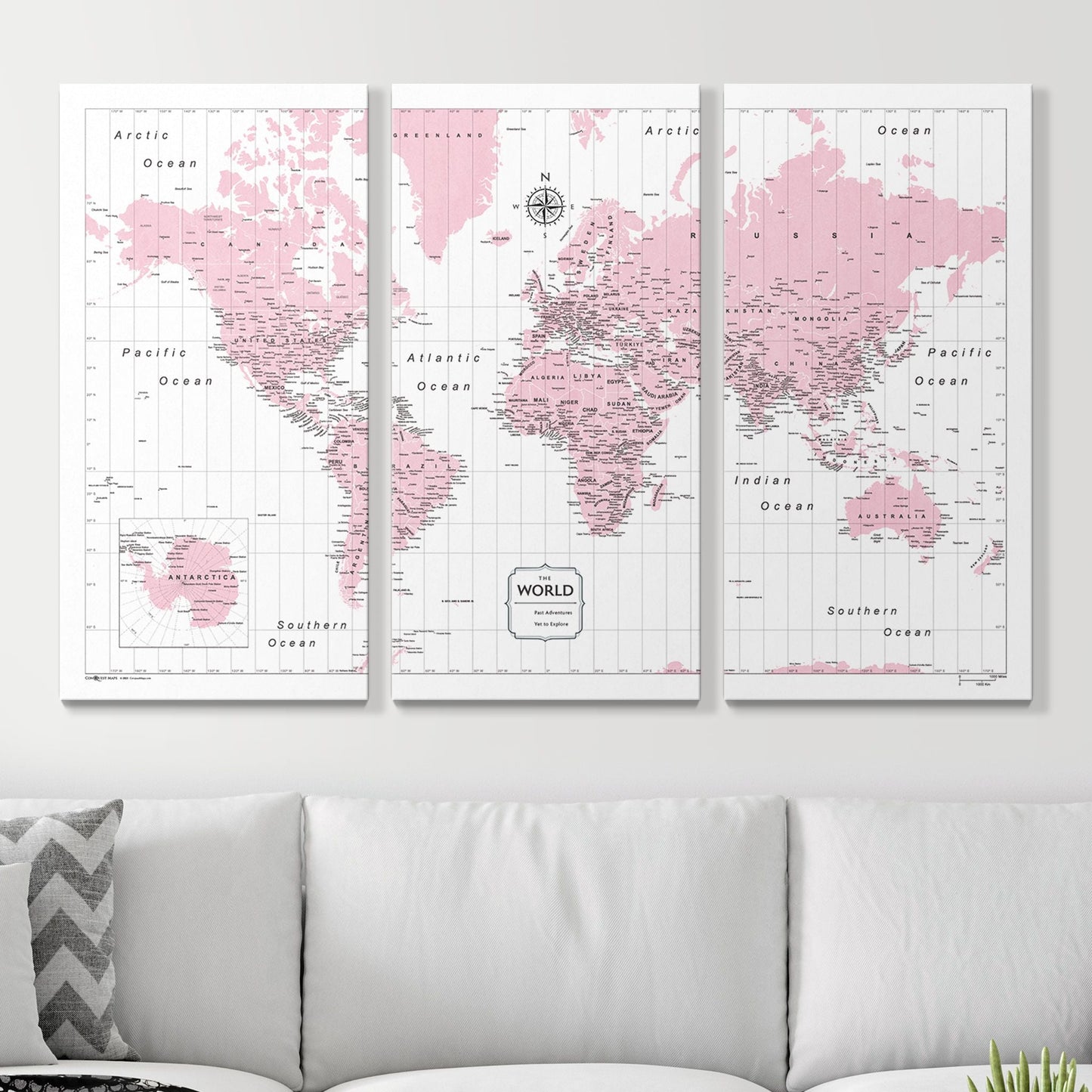 Push Pin World Map: Pink (Pins Included)