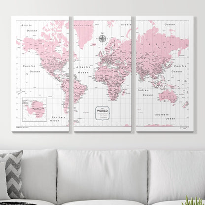 Push Pin World Map: Pink (Pins Included)