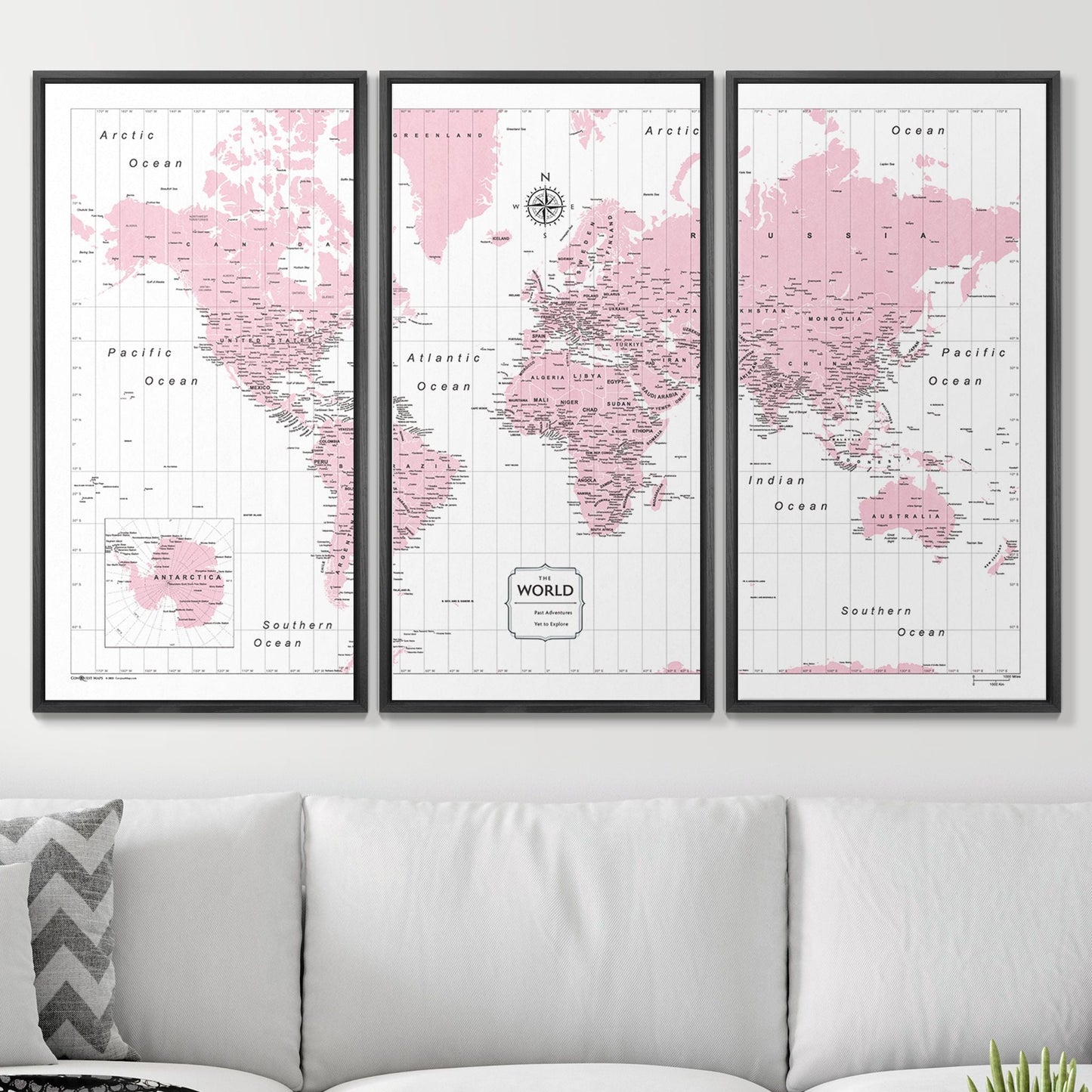 Push Pin World Map: Pink (Pins Included)