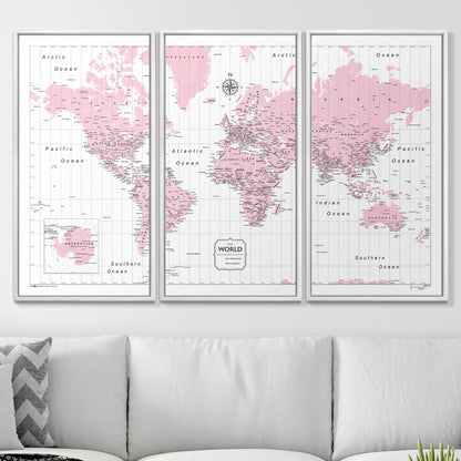 Push Pin World Map: Pink (Pins Included)