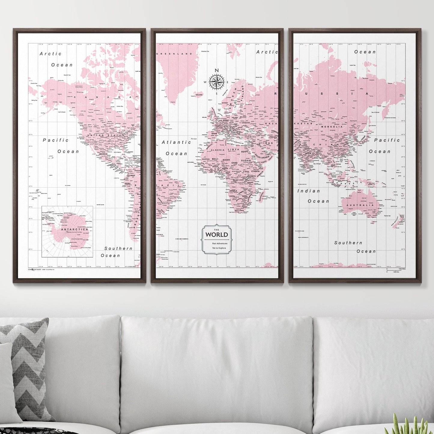 Push Pin World Map: Pink (Pins Included)
